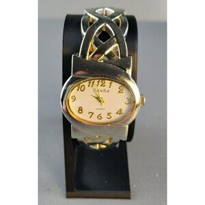 Peck & Peck Women’s Cuff Watch Silver Tone Braided Metal Band NEW BATTERY RUNS!